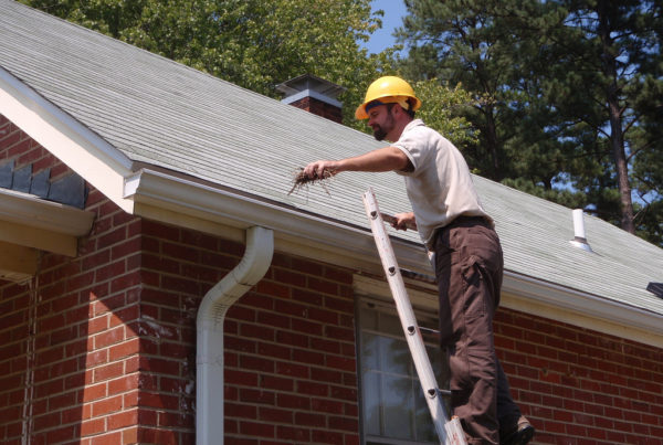 Technician cleaning gutters for free gutter inspection