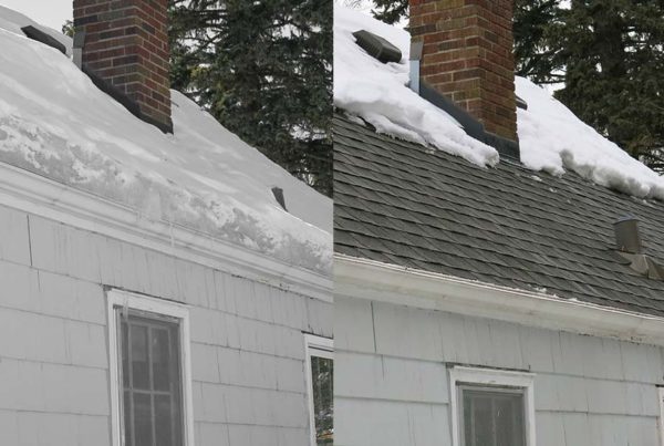 Before and after shot of home with ice dams and then removed ice dams.