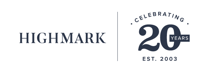 Highmark 20th anniversary logo featuring Twin Cities exteriors.