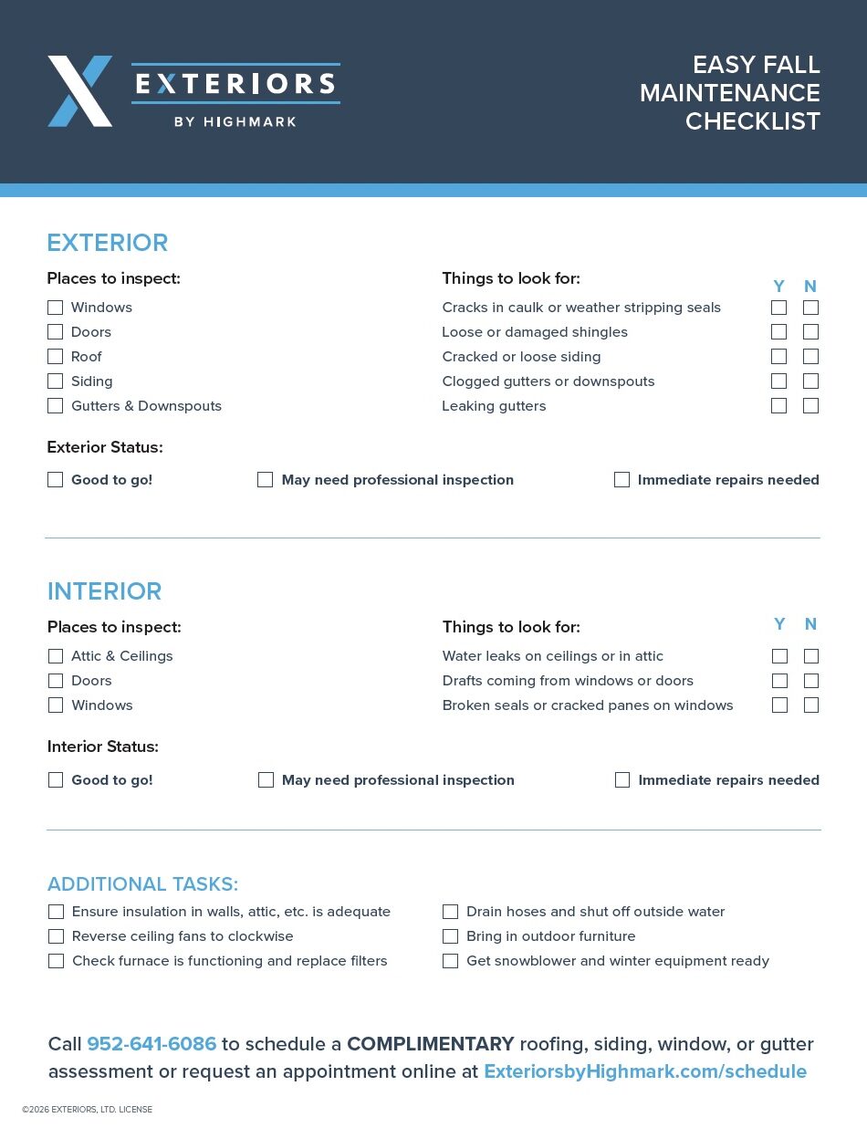 A fall maintenance checklist for the exterior of a home.